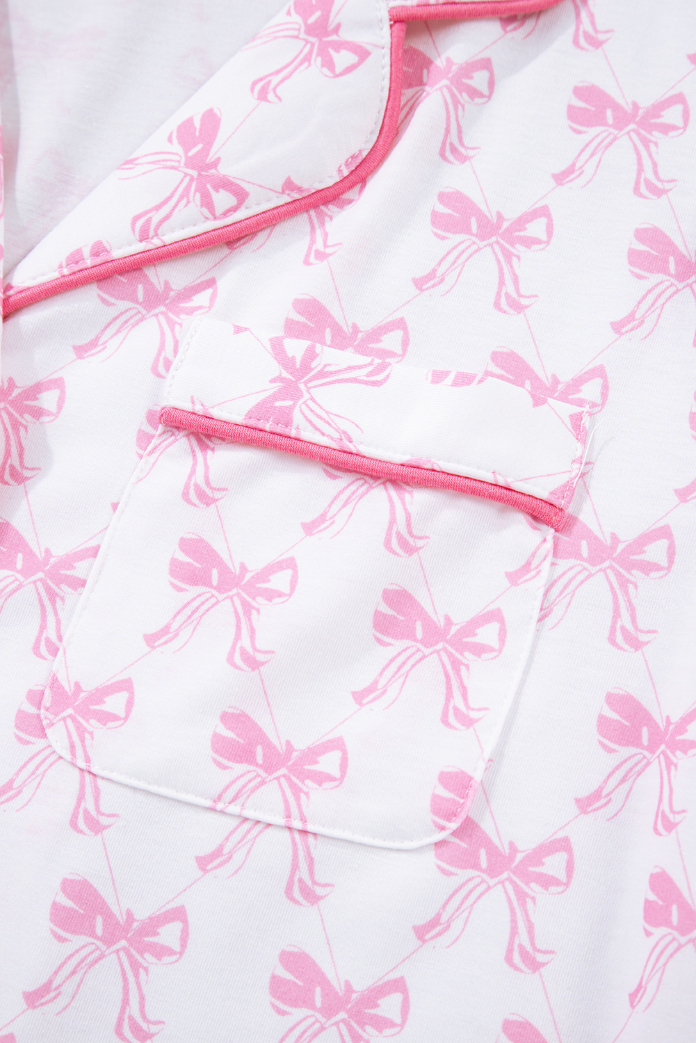 Pink Bow Print Long Sleeve Shirt and Pants Soft Pajama Set - Image 8