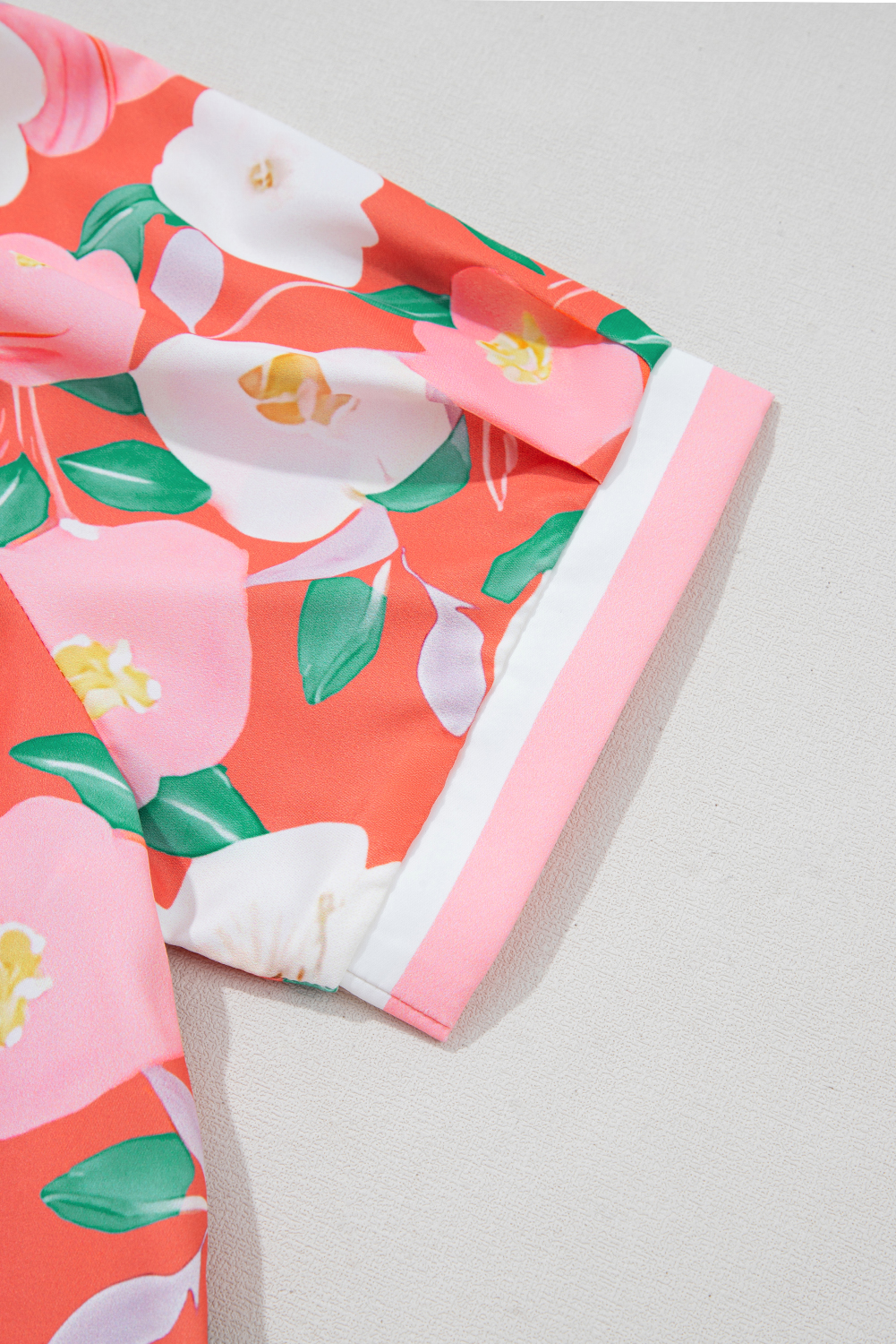 Fresh Salmon Floral Print Contrast Striped Trim Polo Collar T Shirt Dress - Image 8