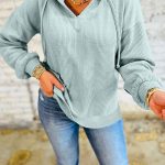 Clearly Aqua Ribbed Drop Shoulder Knit Hoodie