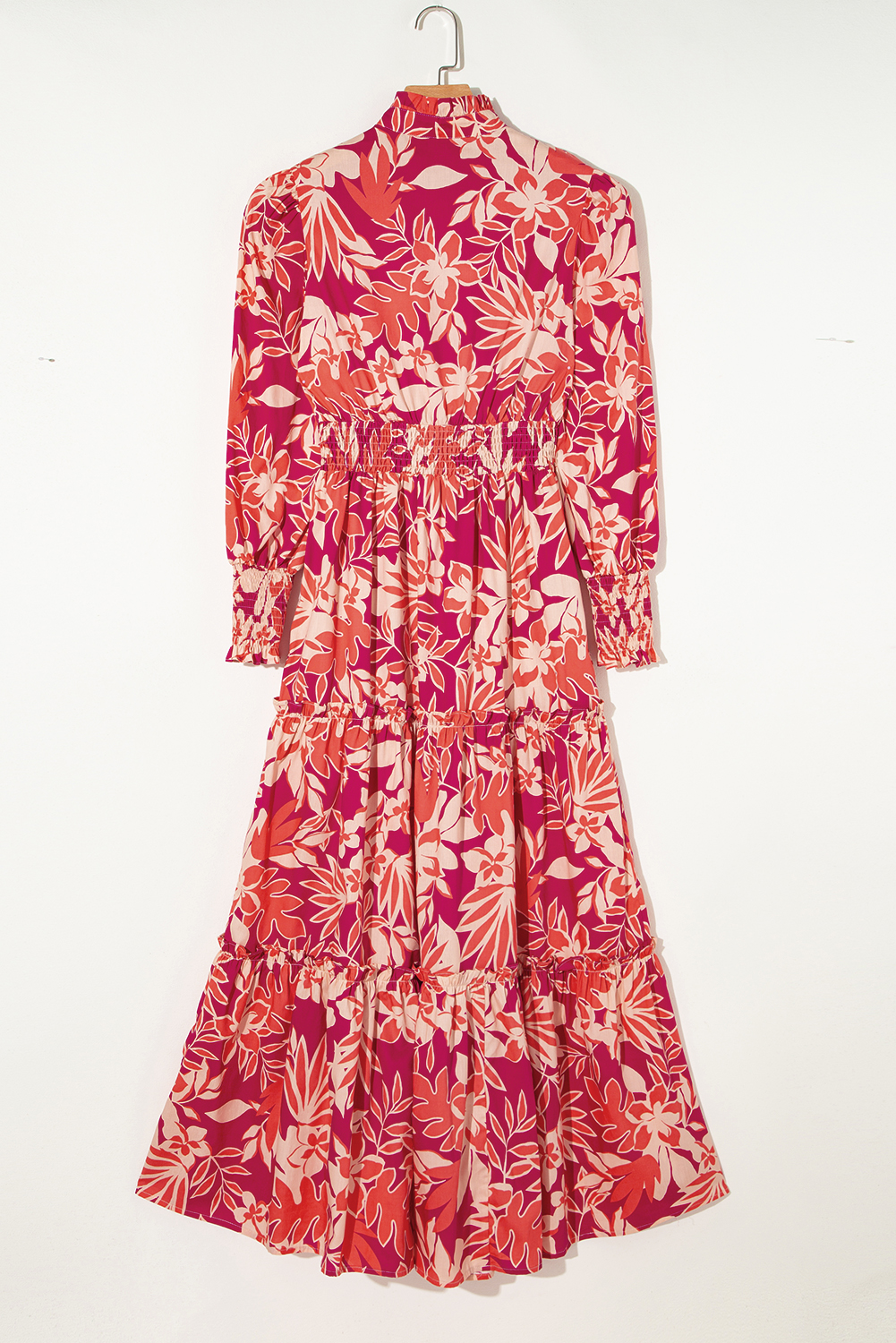 Rose Floral Print Buttoned Smocked High Waist Maxi Dress - Image 5