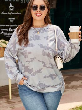 Multicolour Camouflage Print Round Neck Plus Size Sweatshirt