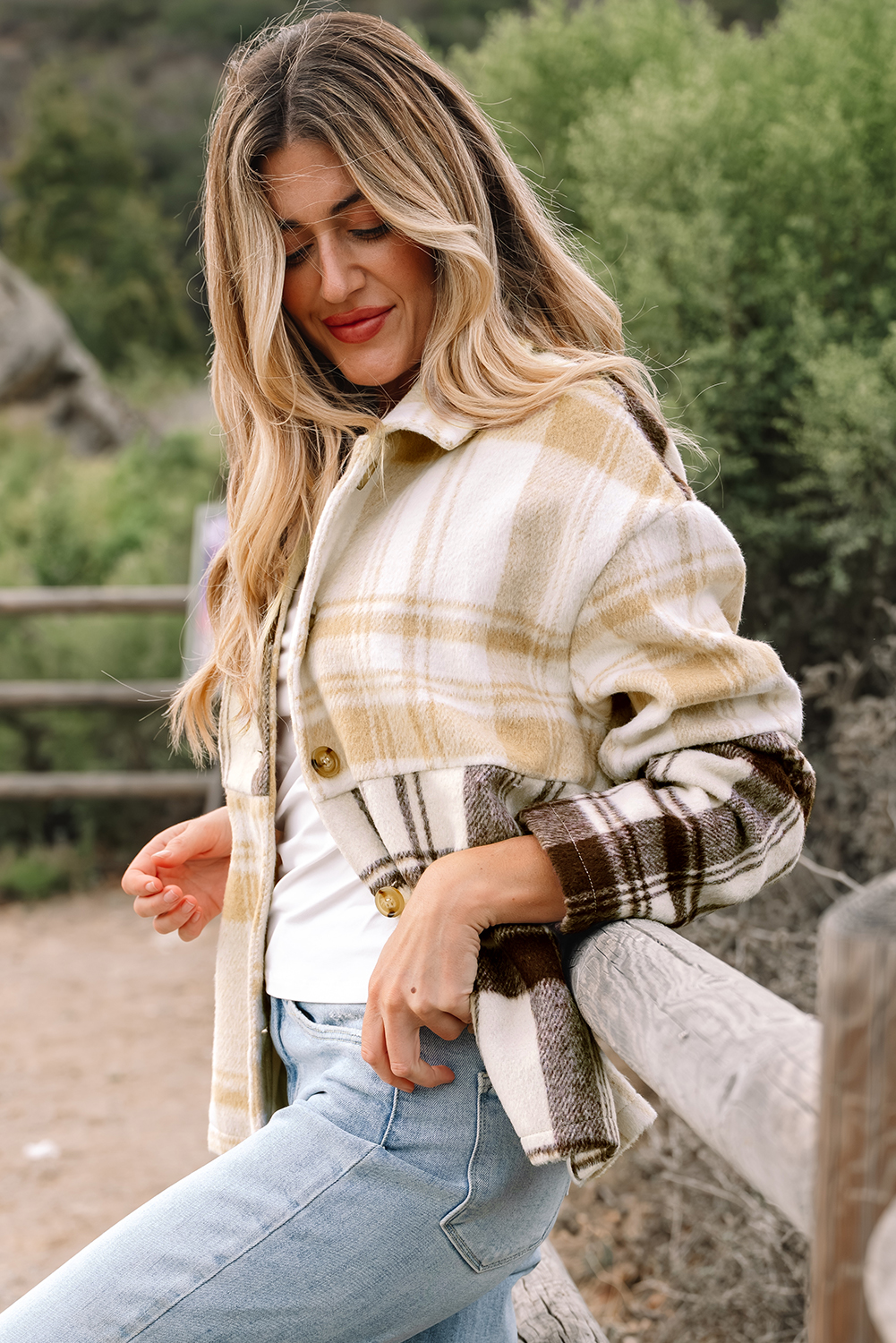 Multicolour Plaid Patchwork Side Pockets Buttoned Shacket - Image 3