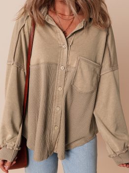 Goat Mineral Wash Textured Patchwork Loose Fit Shacket