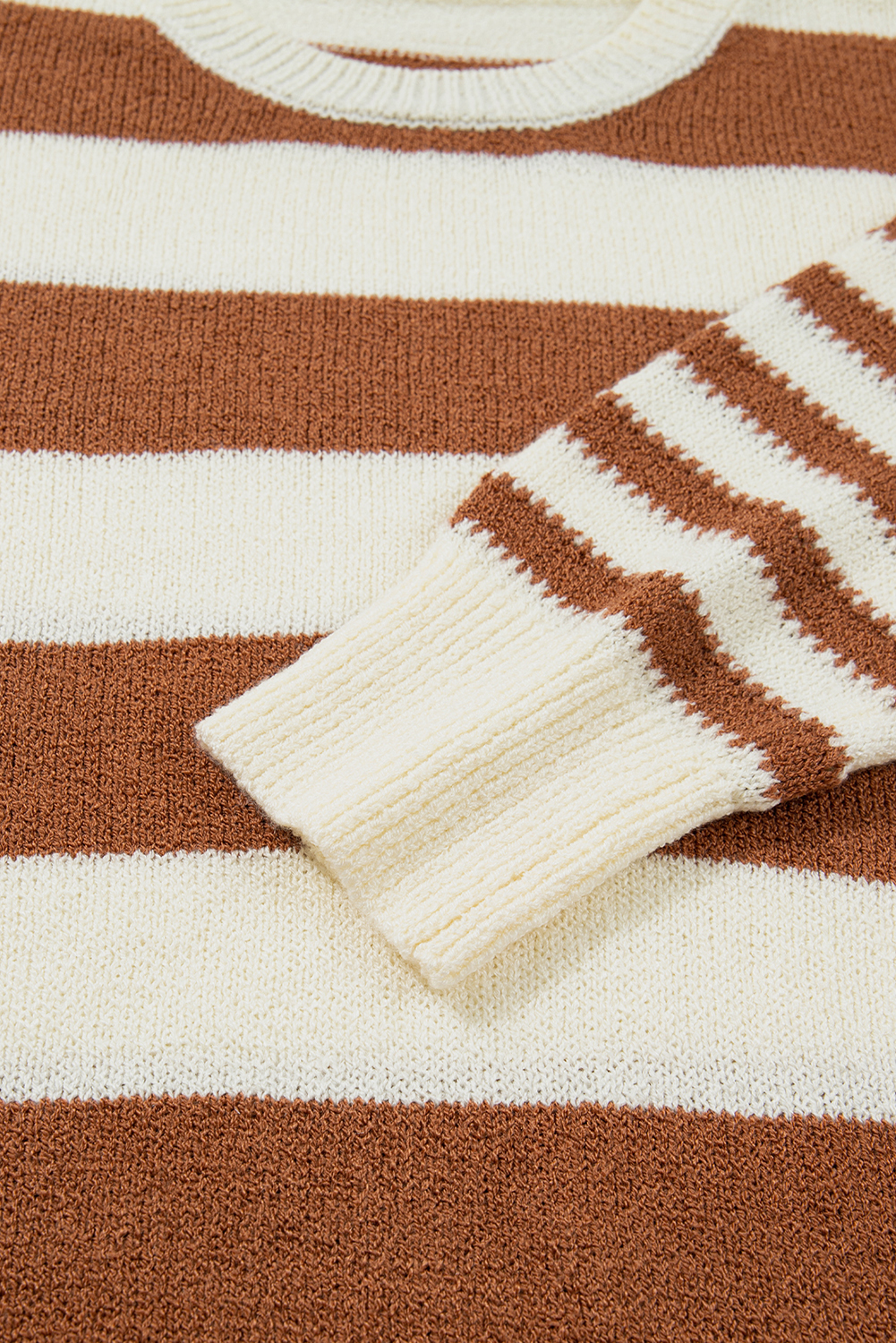 Brown Stripe Drop Shoulder Sleeve Patchwork Baggy Sweater - Image 8