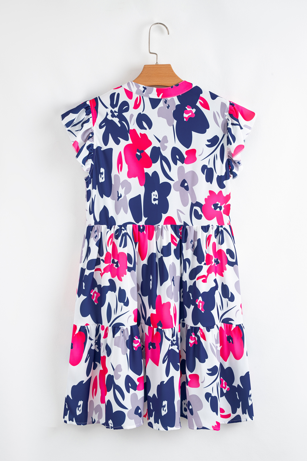 Fashion Floral Print Notched Neck Flutter Sleeve Mini Dress - Image 6