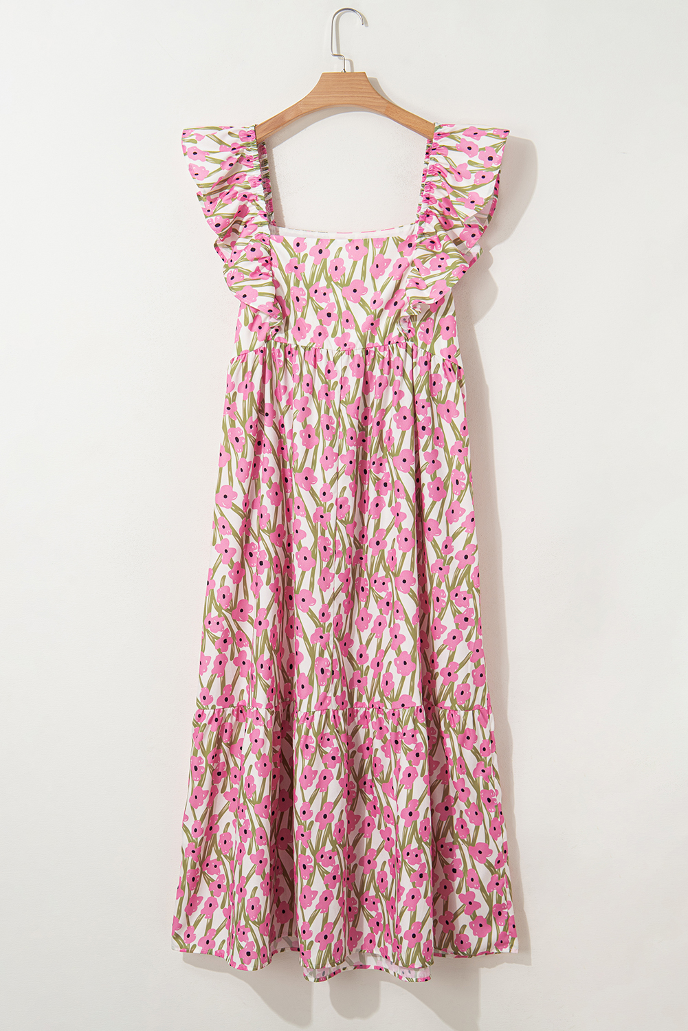 Pink Plus Size Ruffle Trim Square Neck High Waist Floral Maxi Dress - Image 5