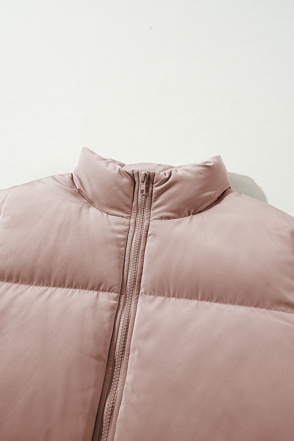 Apricot Pink Full Zipper Quilted Puffer Jacket - Image 8
