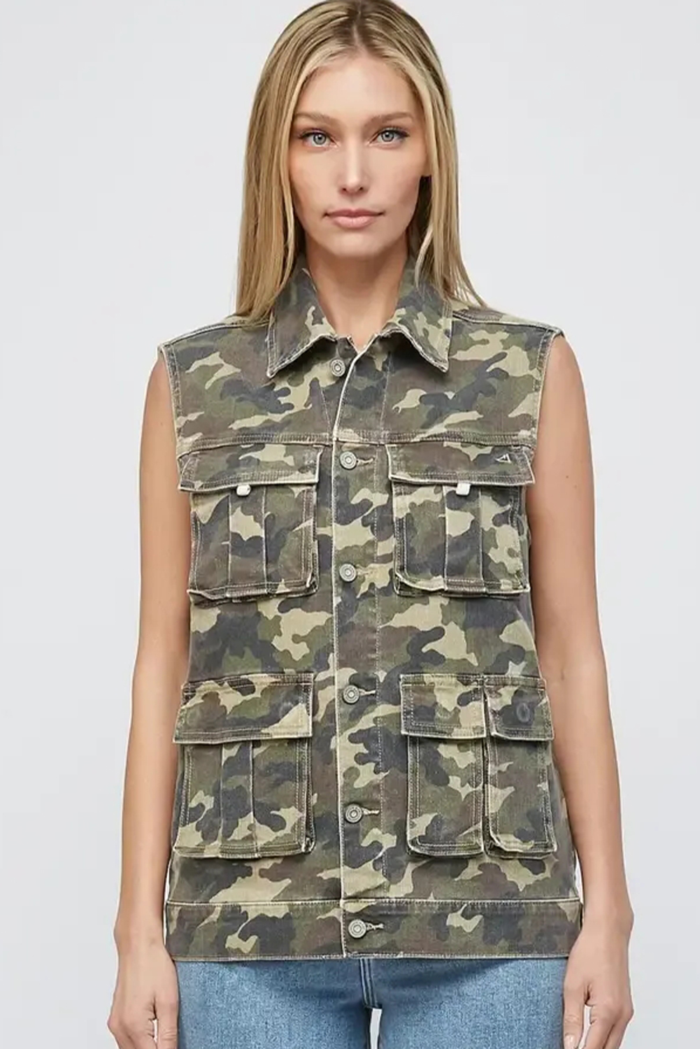 Green Camo Cargo Denim Vest - Image 6