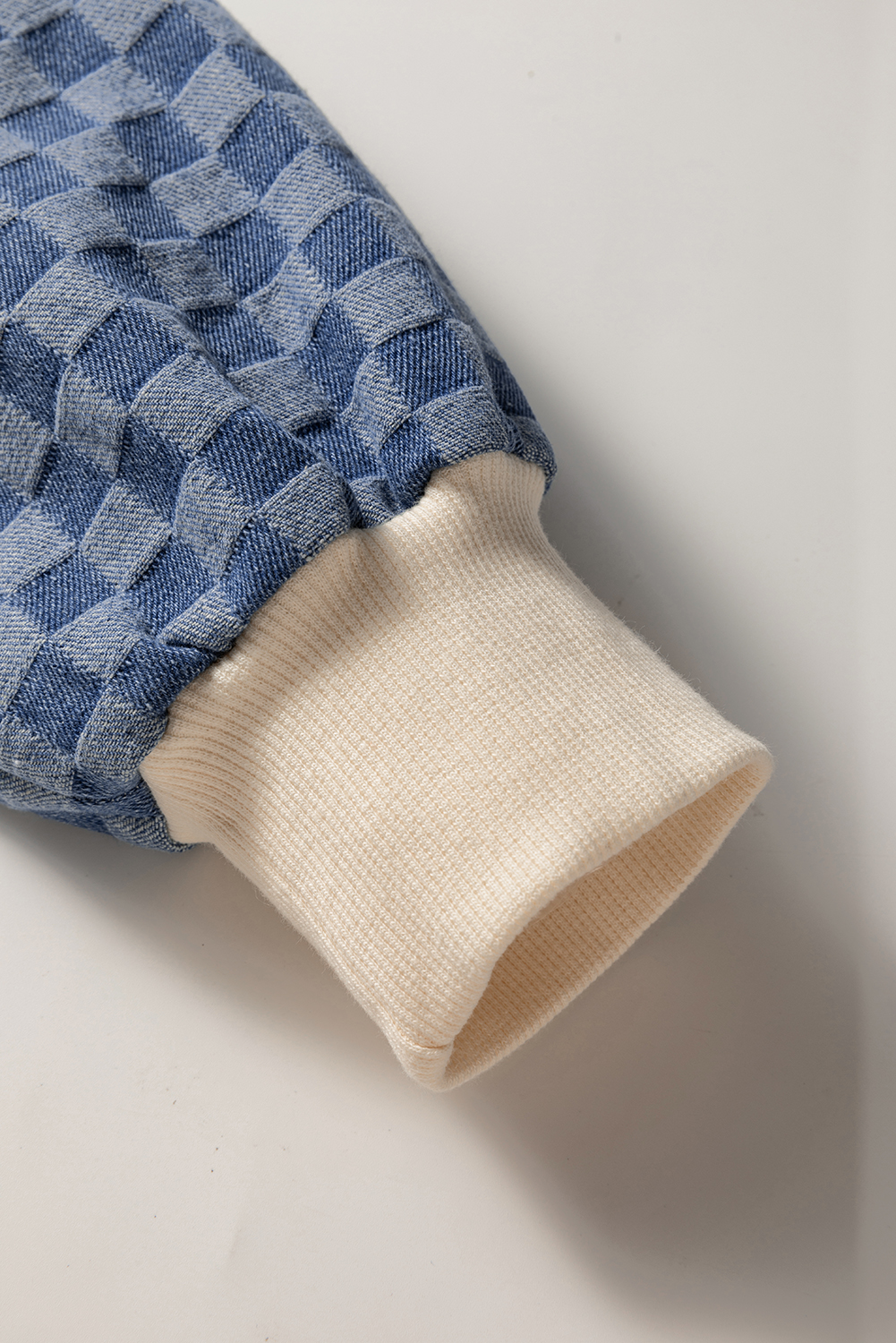 Parchment Checkered Patchwork Kangaroo Pocket Half Zipper Hoodie - Image 4