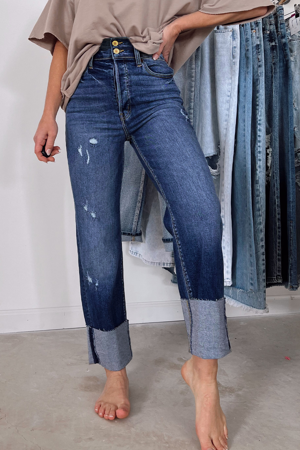 Blue-2 High Waist Distressed Straight Leg Jeans - Image 6