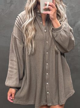 Simply Taupe Waffle Knit Shirt Tunic Dress