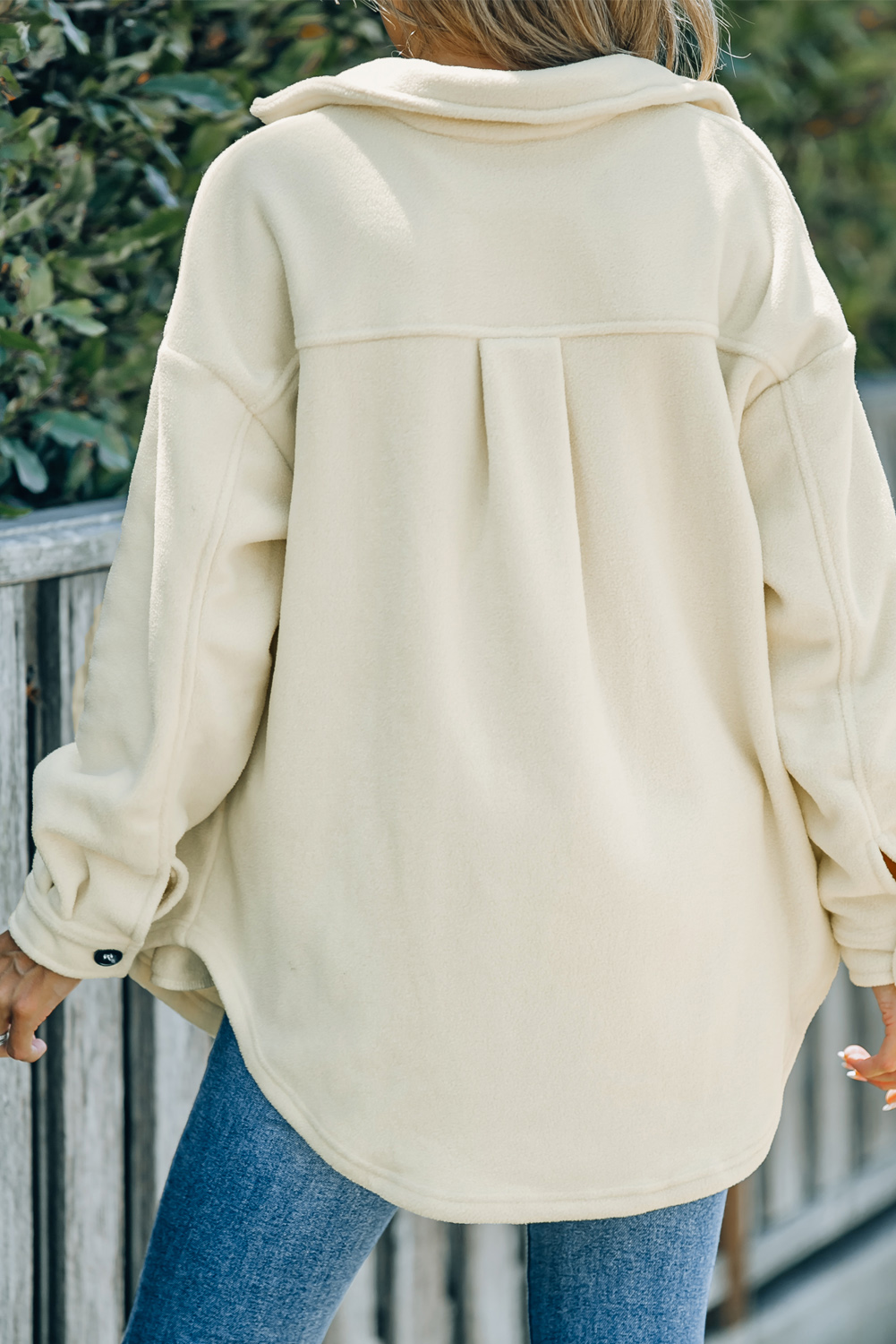 Beige Turn Down Collar Buttoned Shirt Jacket - Image 2