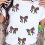 White Sequin Mardi Gras Bow Graphic Crewneck Tee