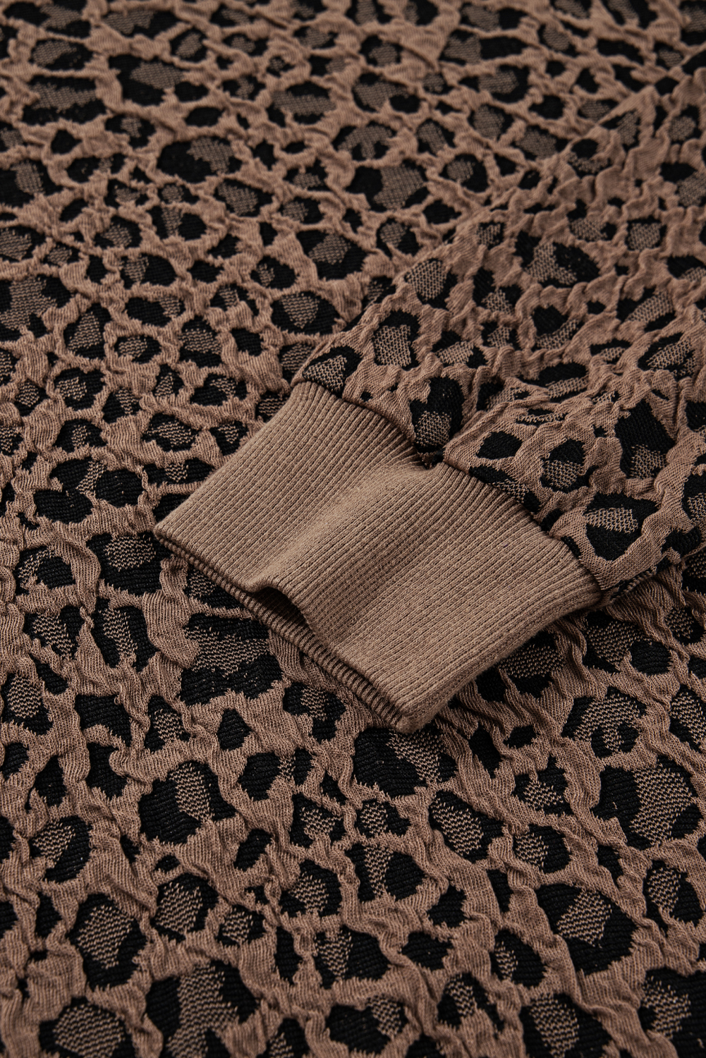 Brown Ribbed Trim Leopard Print Long Sleeve Top - Image 5