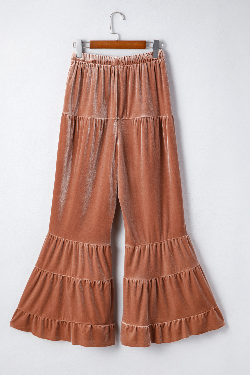 Straw Yellow Mineral Wash Lace-up High Waist Tiered Bell Bottom Pants - Image 4