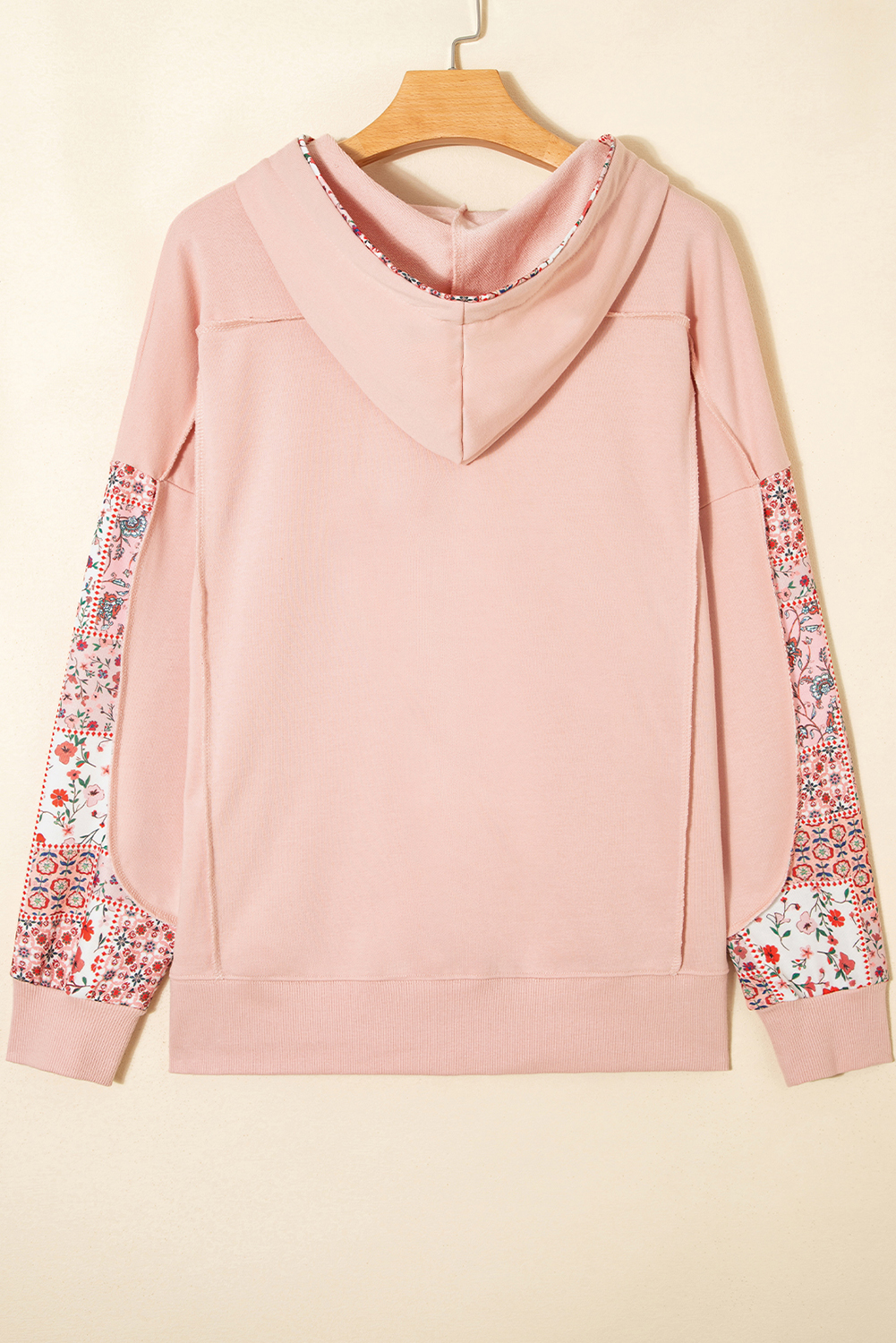 Delicacy Mix Floral Patchwork Side Slit Drawstring Hoodie - Image 5
