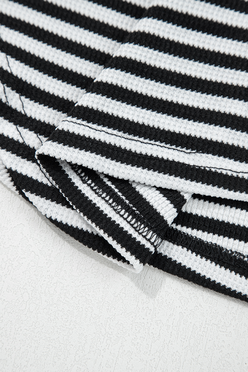 Black Stripe Thermal Knit Drop Shoulder Casual Top - Image 10