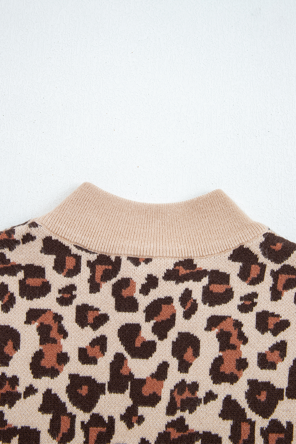 Khaki Leopard Print High Neck Shift Mini Sweater Dress - Image 6