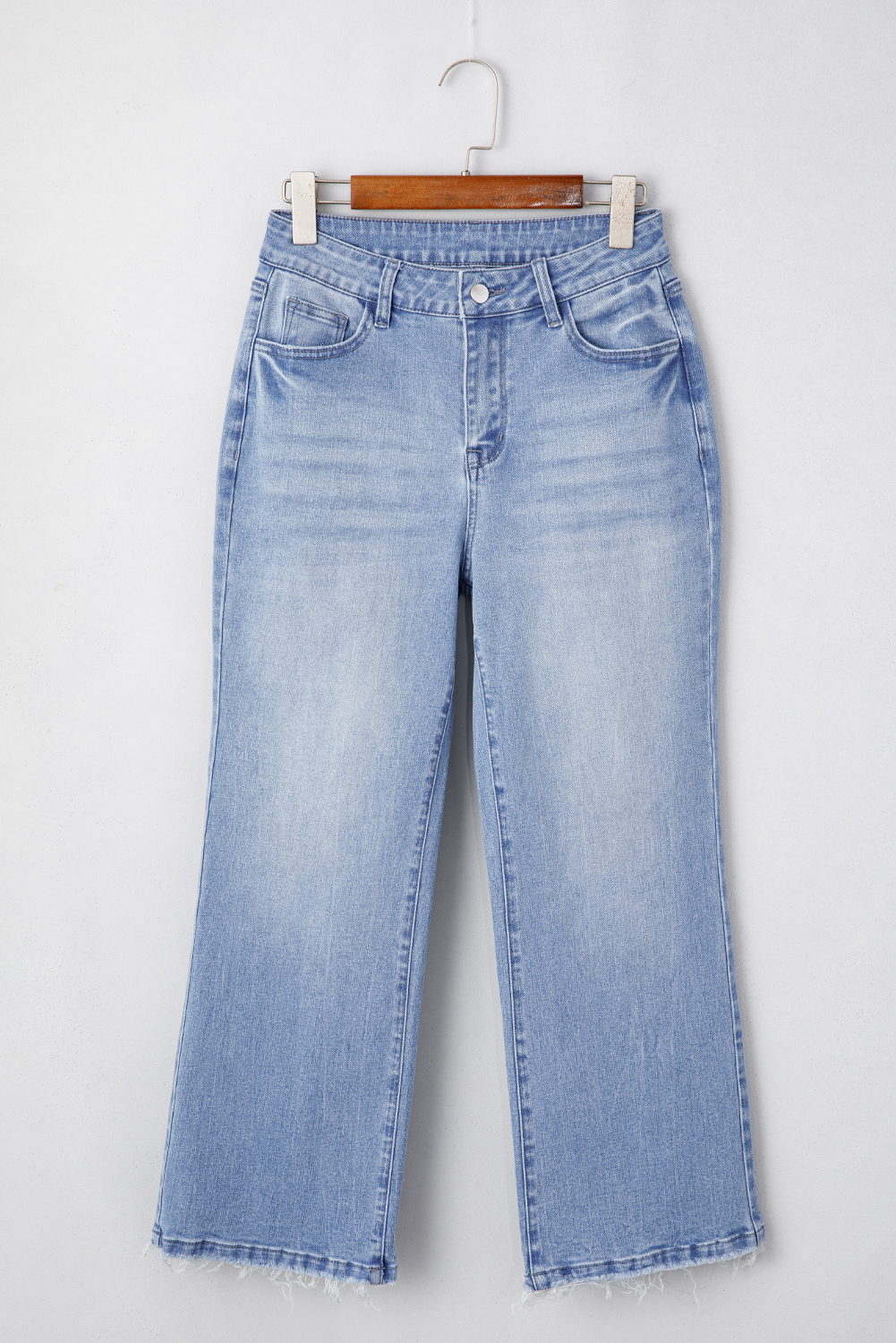 Beau Blue Mineral Wash Raw Hem High Waist Flared Jeans - Image 3