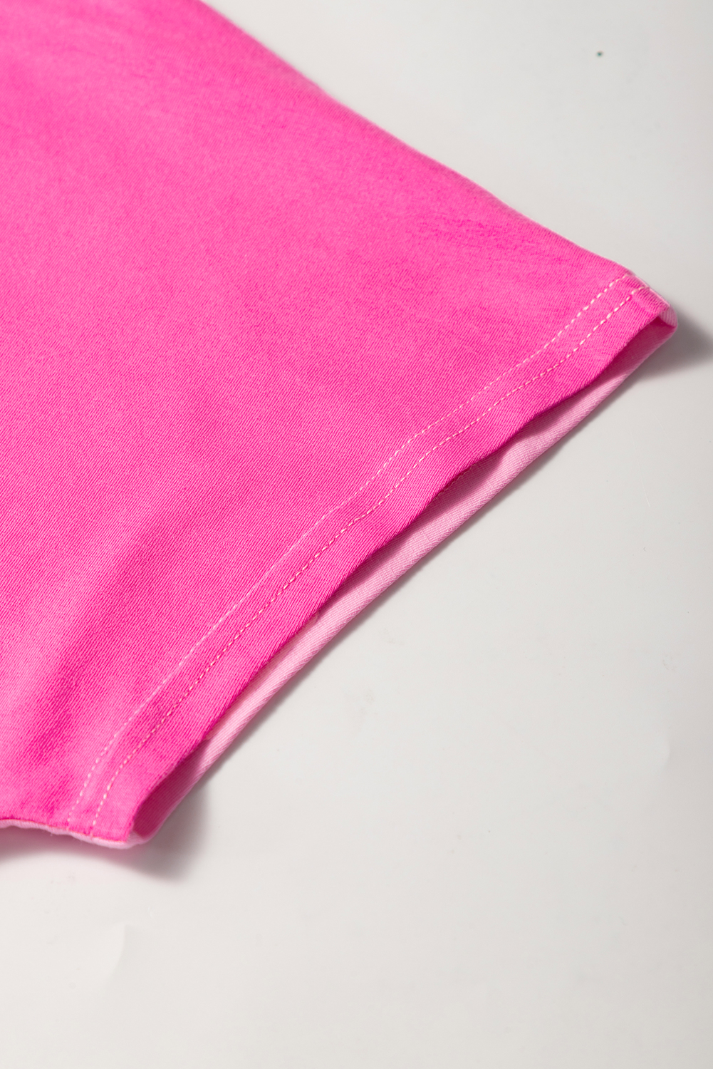 Bright Pink Colorblock Patchwork Short Sleeve Buttons Plus Size Henley Top - Image 7