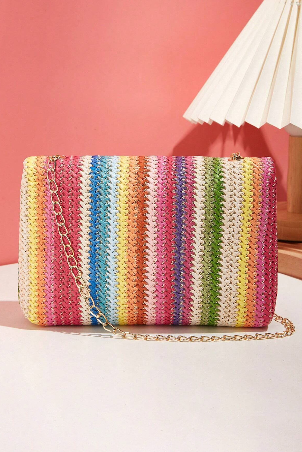 Multicolour Bohemian Woven Gold Chain Shoulder Bag - Image 2