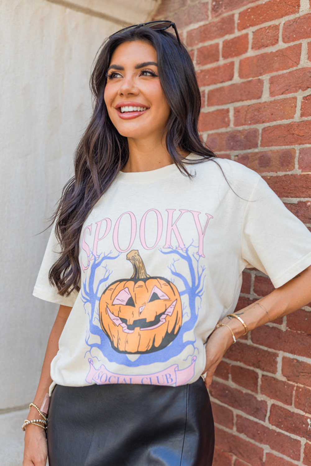 White SPOOKY Pumpkin Print Round Neck Halloween T Shirt - Image 5