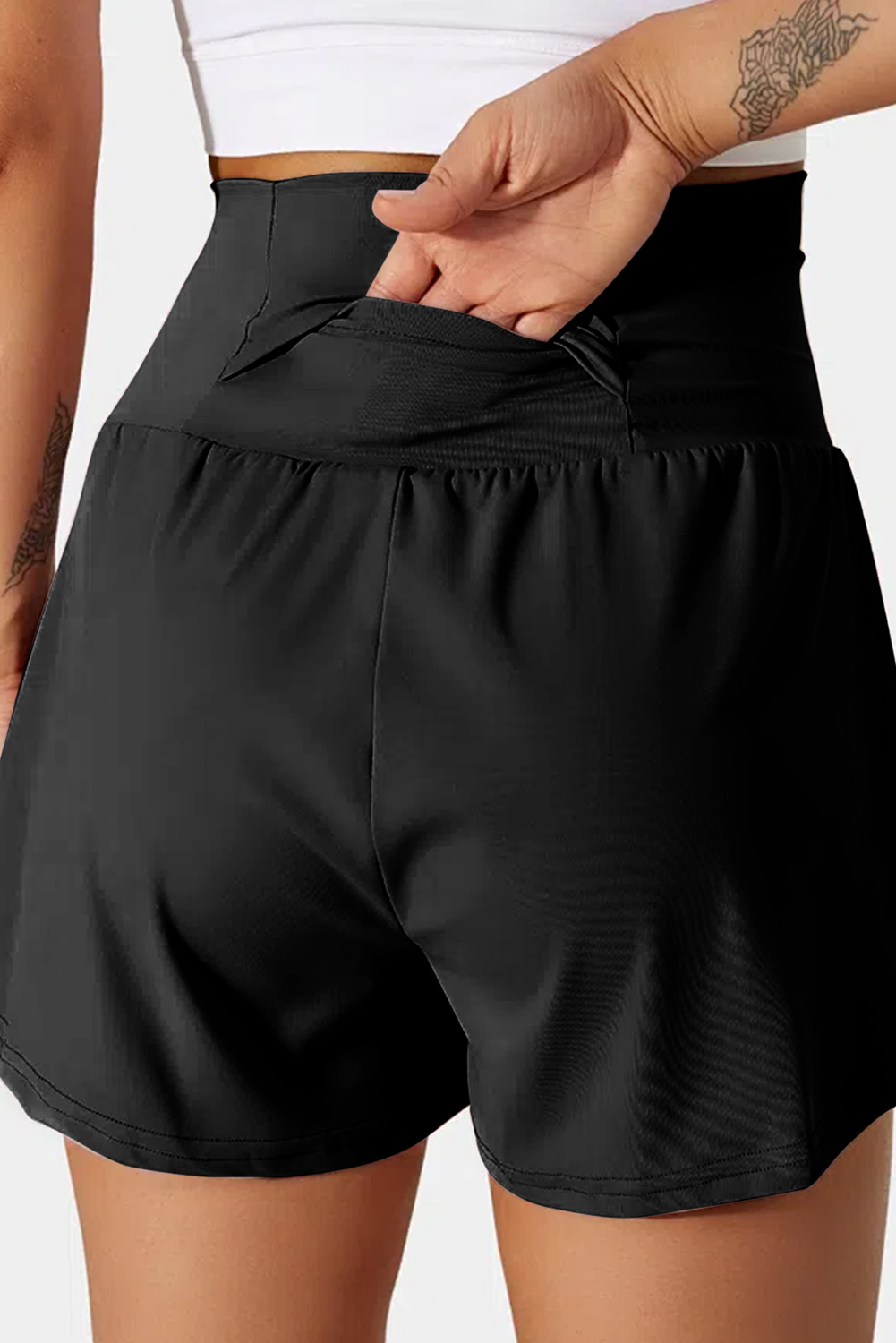 Black Pocketed Wide Waistband Swim Shorts - Image 2