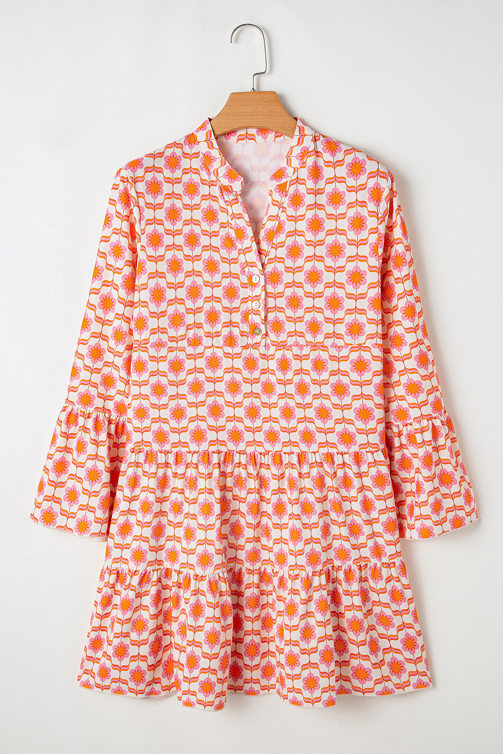 Orange Floral Print Flounce Sleeve Buttoned Front Mini Dress - Image 6