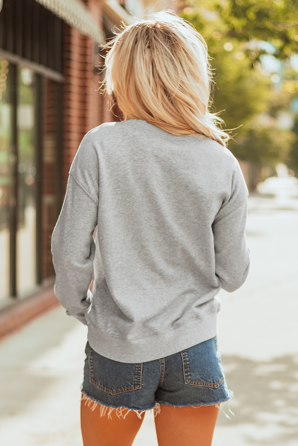 Gray Sequin Baseball Game Day Graphic Casual Sweatshirt - Image 2