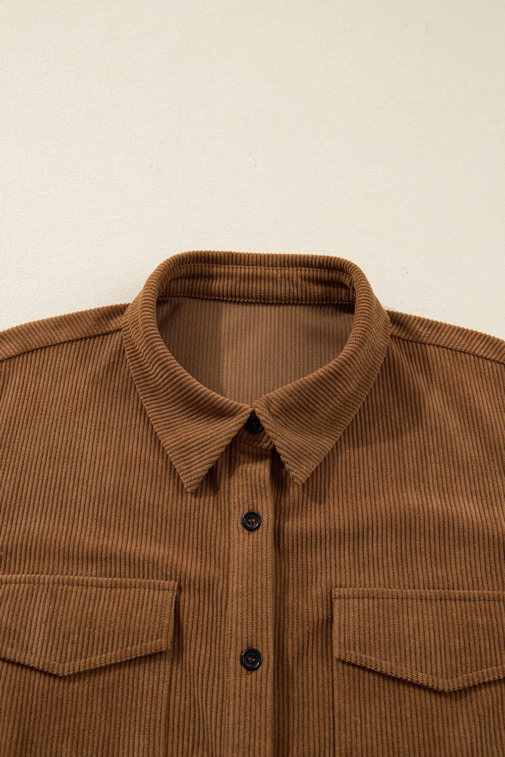 Camel Corduroy Full Buttoned Collared Shirt Style Plus Size Dress - Image 6