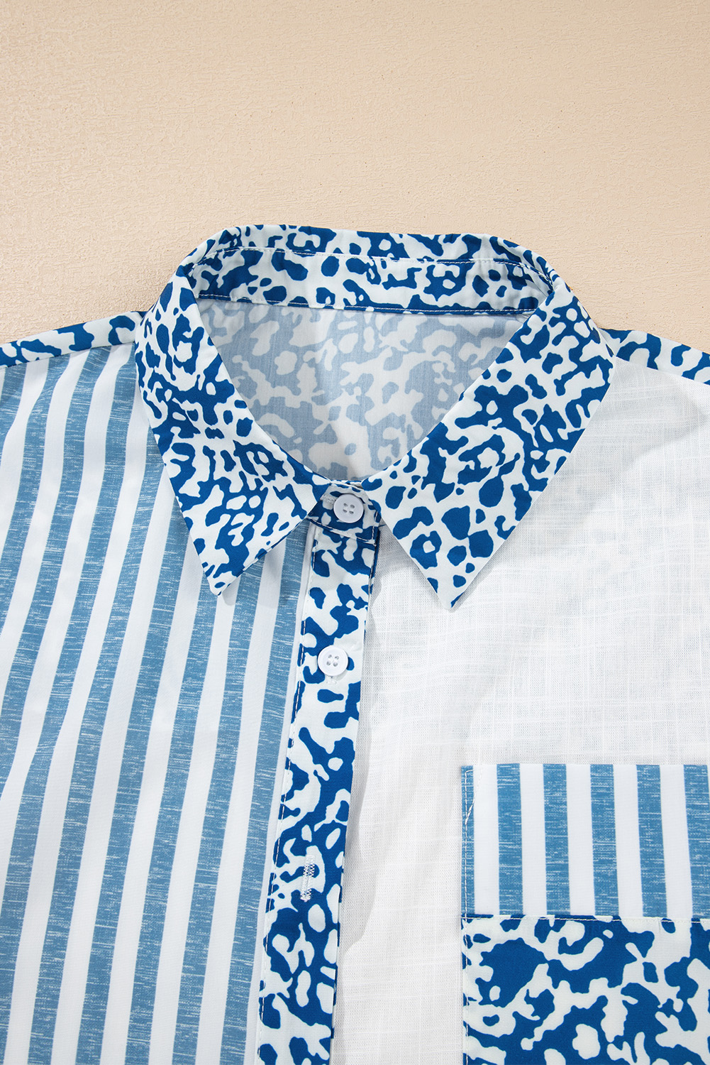 Sky Blue Leopard Striped Western Casual Shirt - Image 5