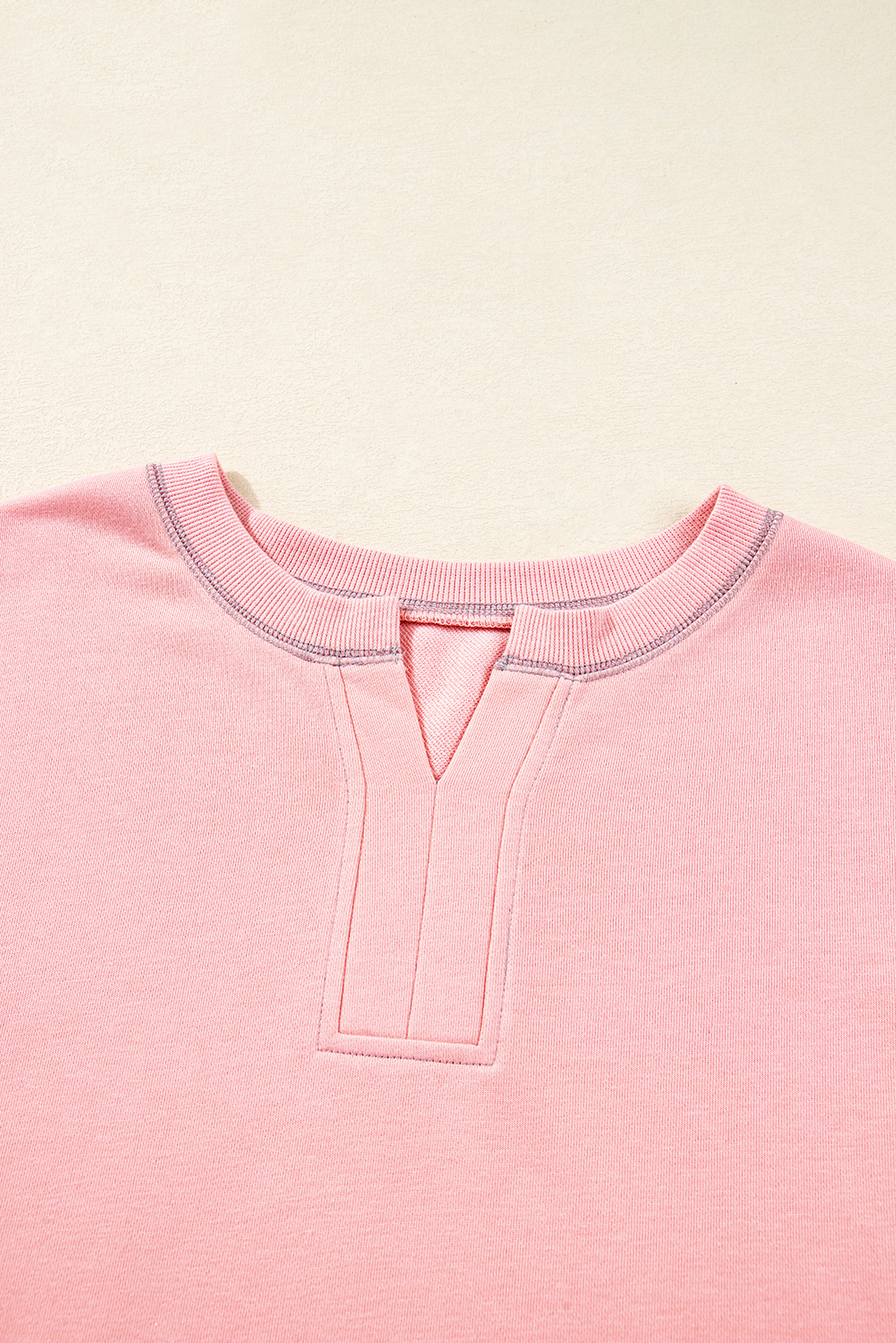 Apricot Pink Exposed Seam Color Block Patchwork Slit Cuffs Oversize Sweatshirt - Image 5