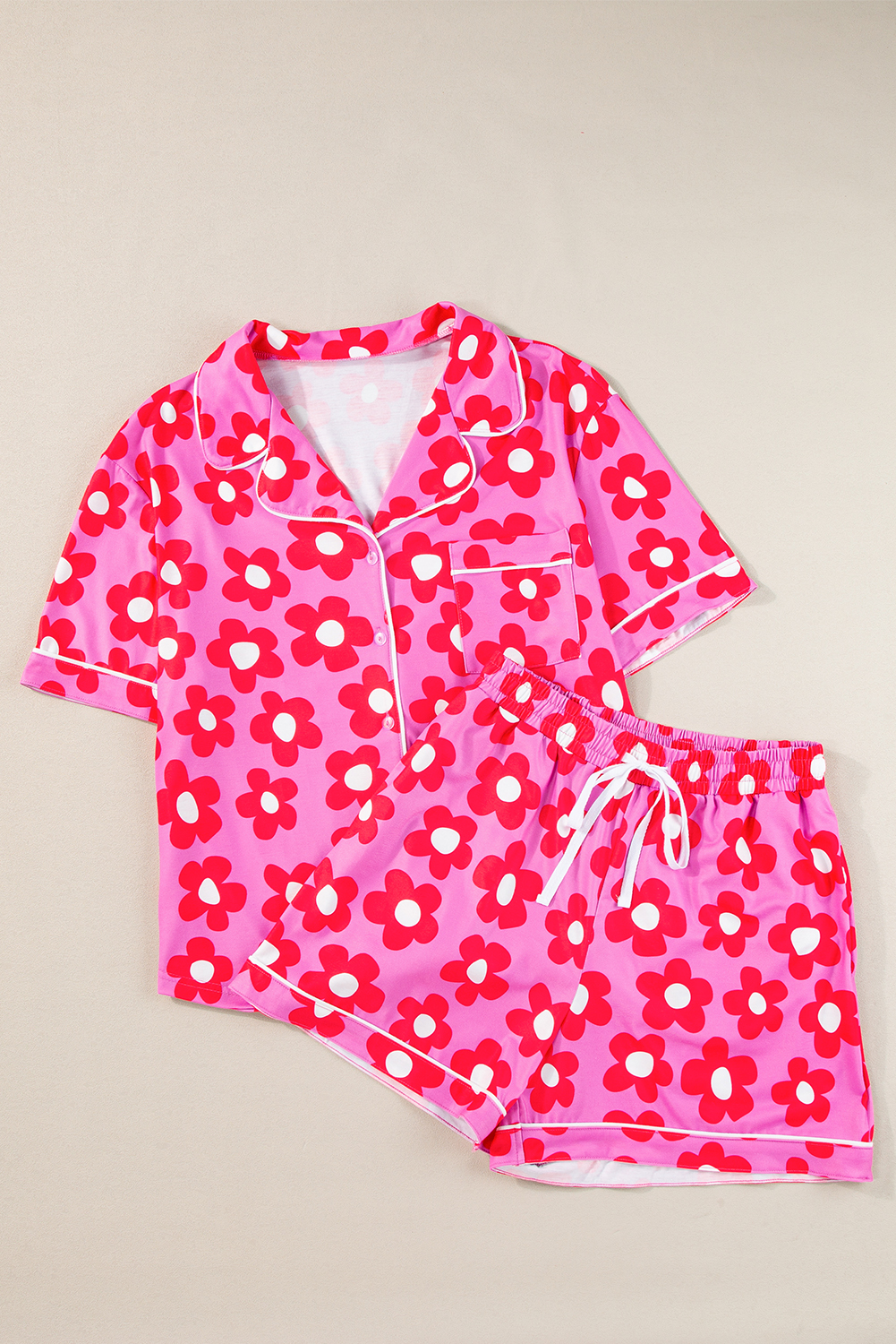 Flower Print Short Sleeve Shirt Pajamas Set - Image 3