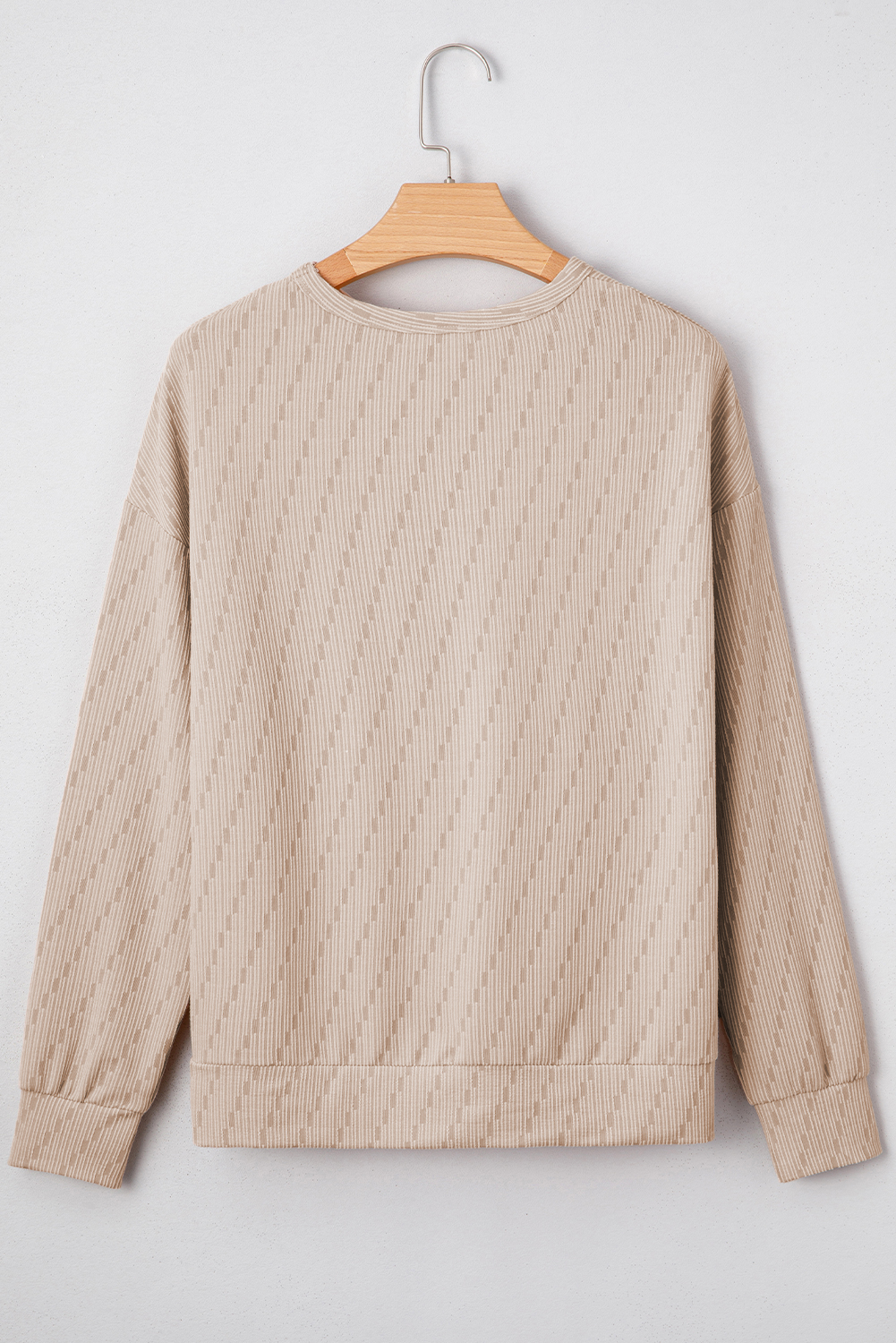 Straw Yellow Solid Color Textured Long Sleeve Top - Image 4