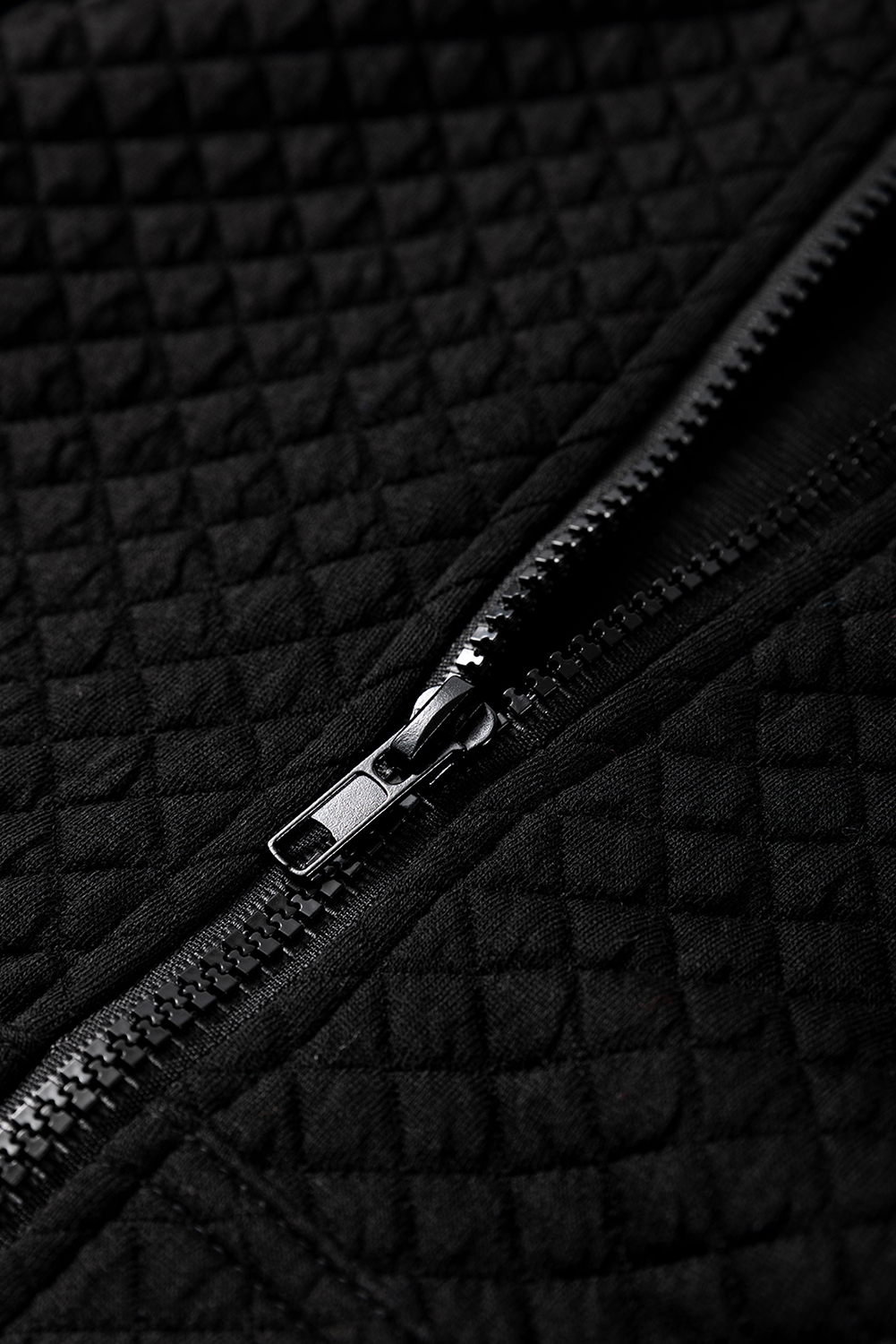 Black Quilted Side Pockets Zipper Hooded Jacket - Image 8