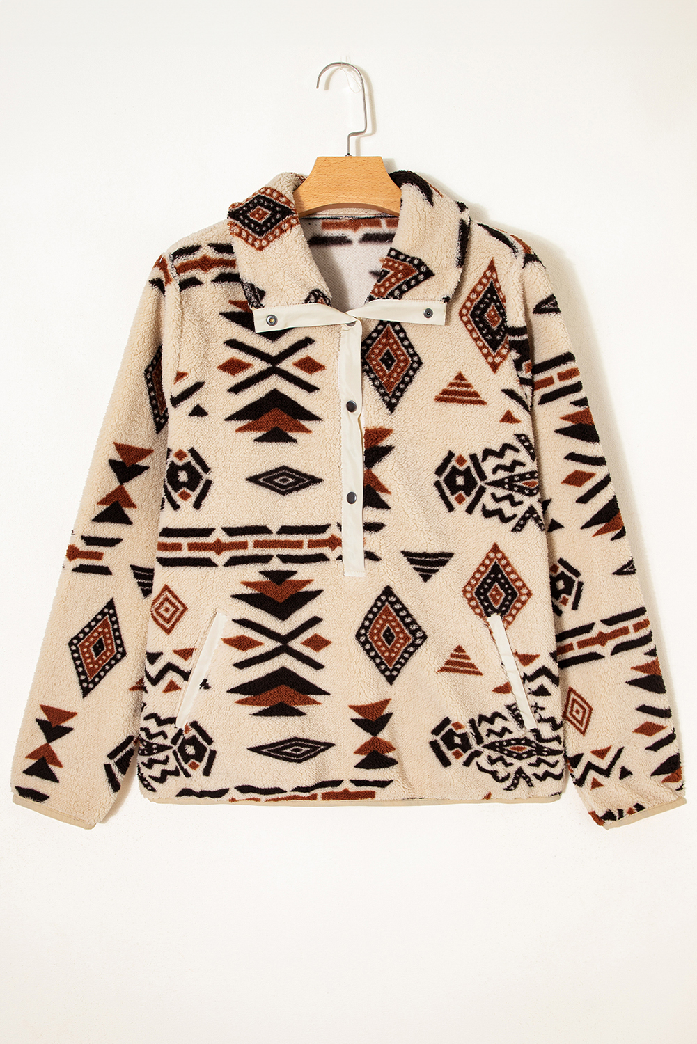 Beige Western Aztec Half Zip Plush Sweatshirt - Image 3