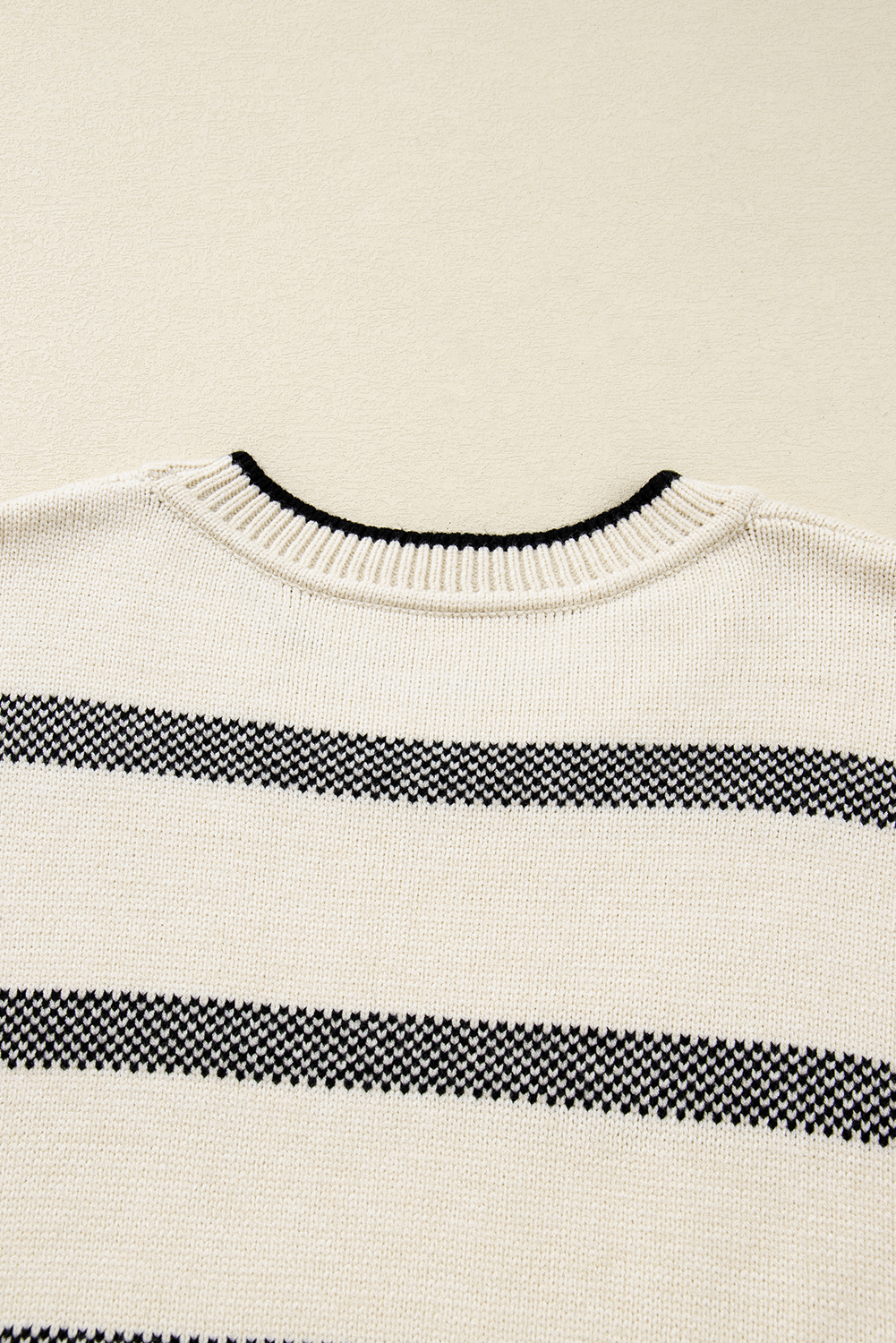 Apricot Stripe Wide Sleeve Drop Shoulder Crew Neck Plus Sweater - Image 8