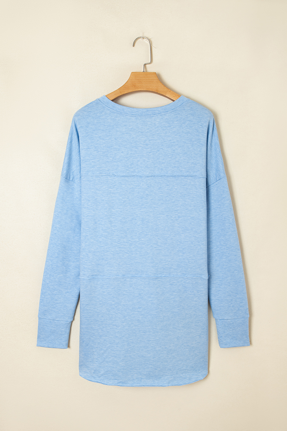 Myosotis Notched Neck Terry Raw Hem Long Sleeve Top - Image 3