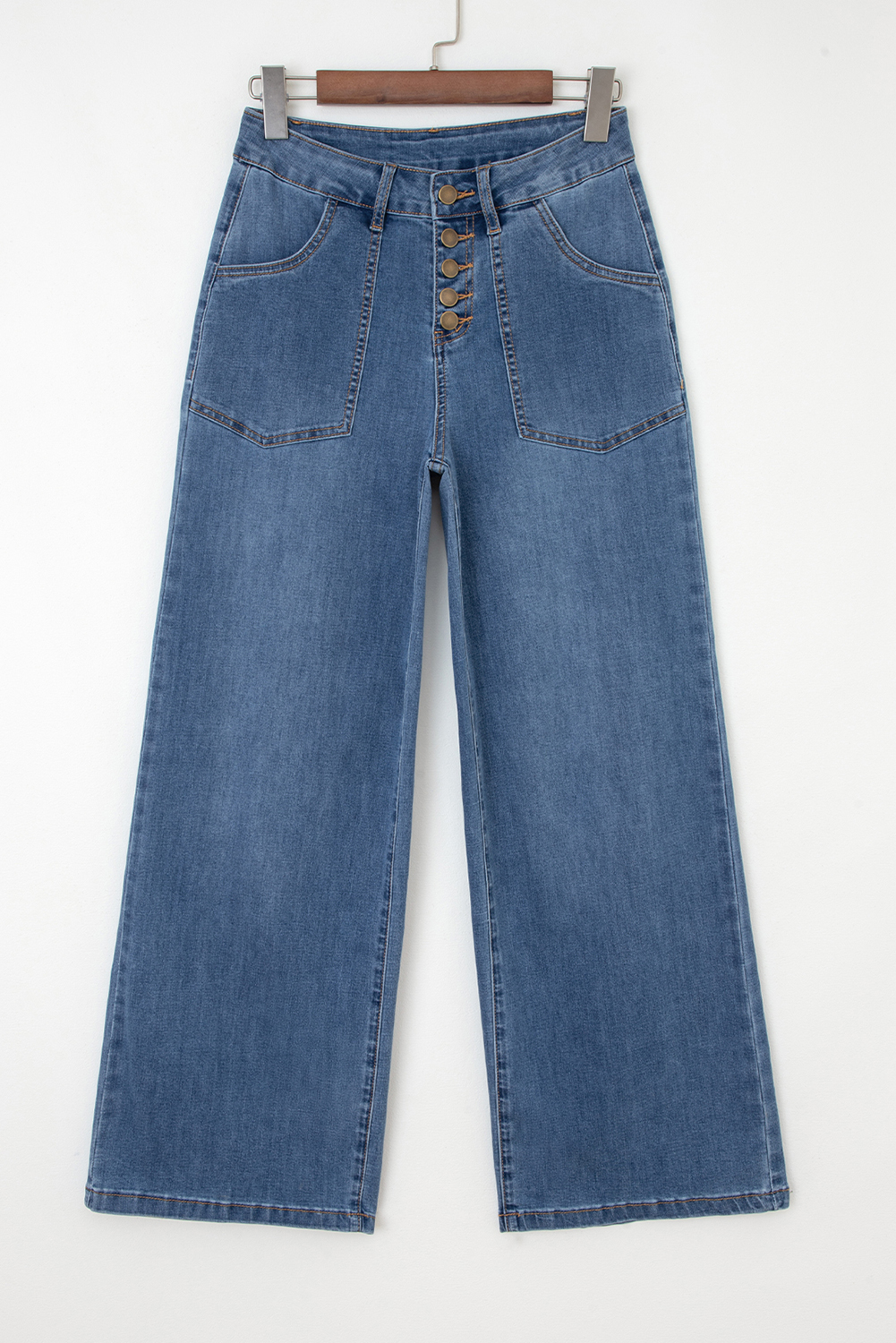 Ashleigh Blue Multi Buttons High Waist Wide Leg Jeans With Pockets - Image 3