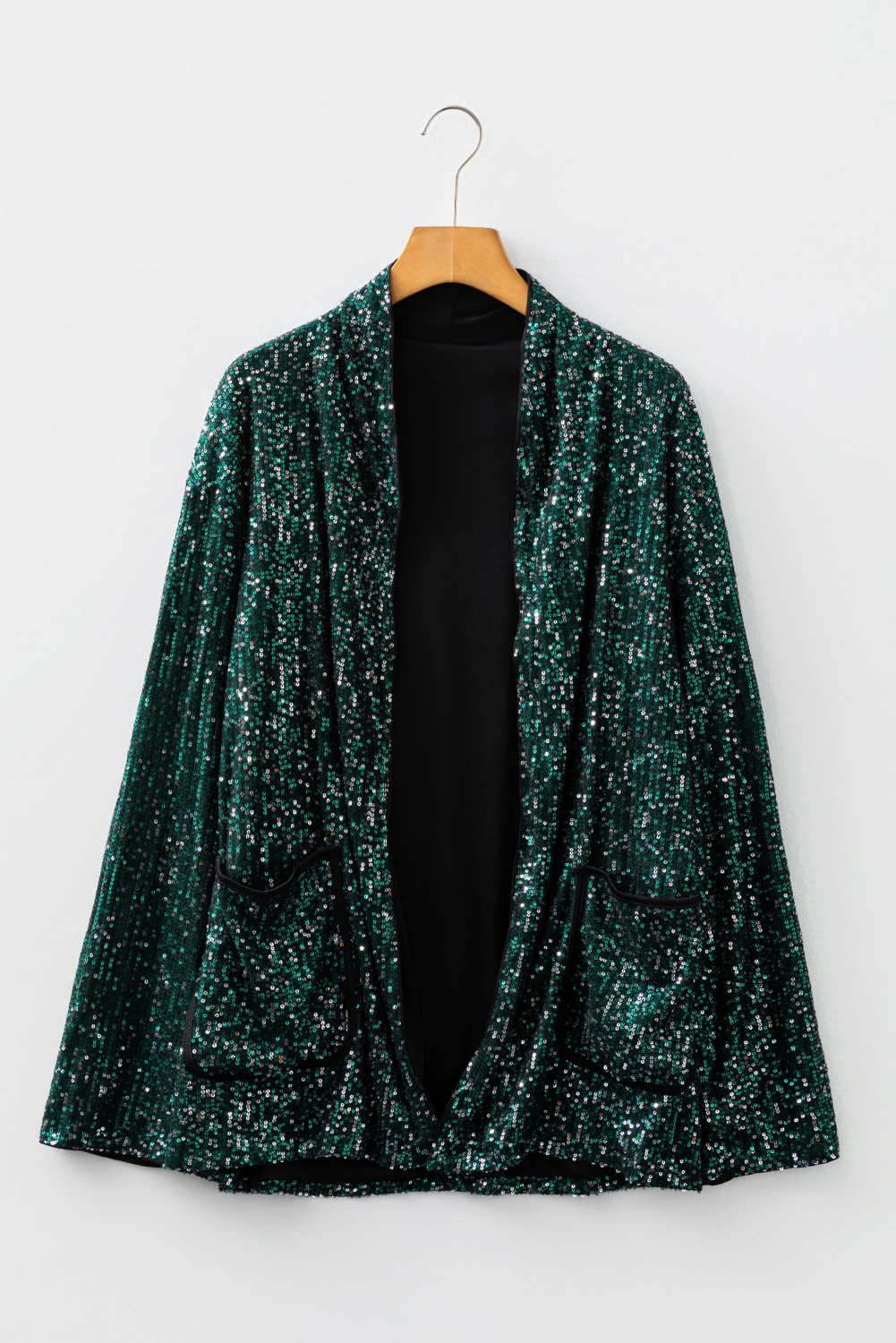 Evergreen Glitter Sequin Open Front Long Sleeve Top - Image 4