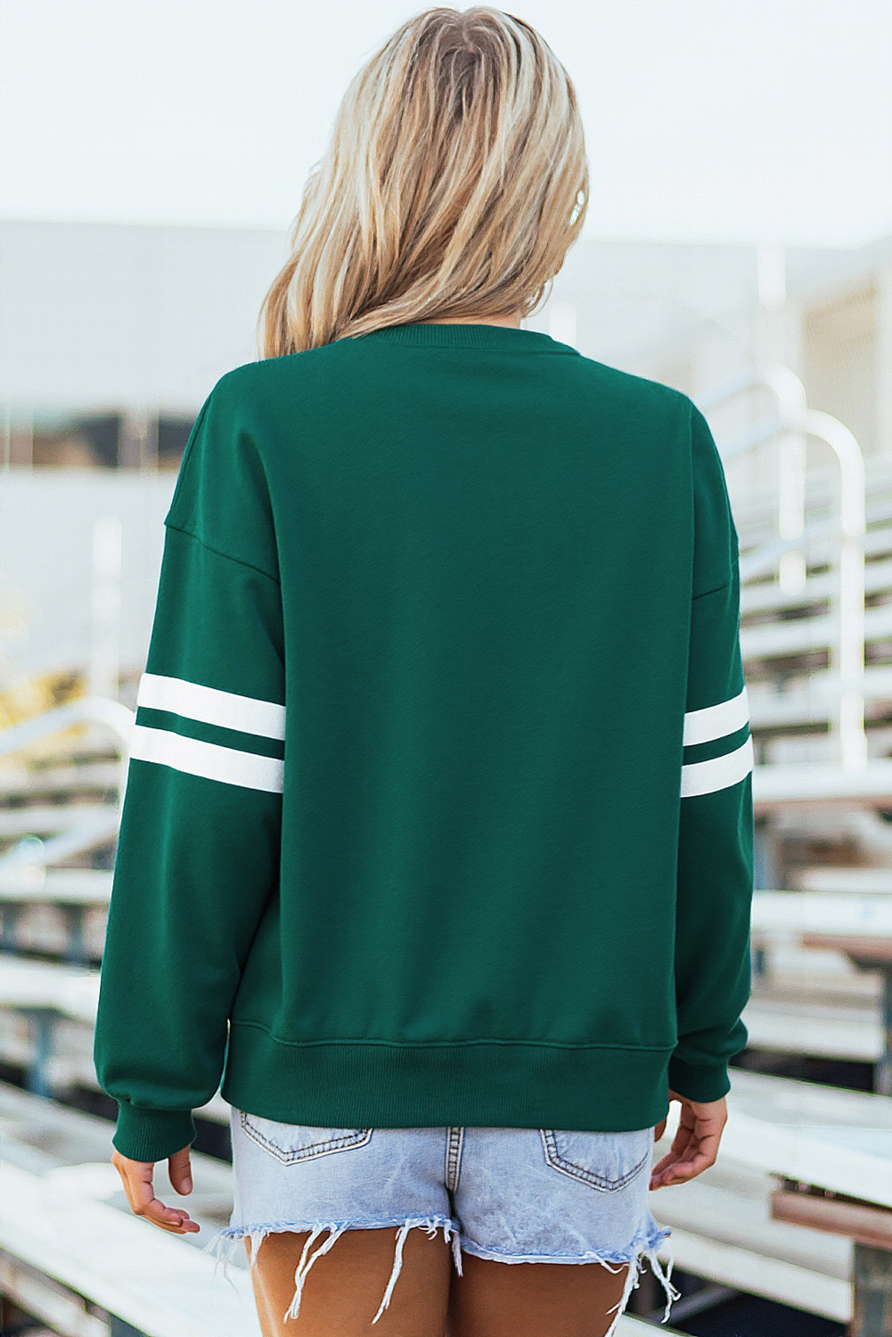 Evergreen Varsity Striped Detail Drop Shoulder Oversized Sweatshirt - Image 5