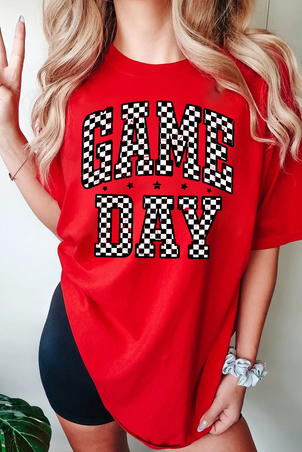 Red Checkered Game Day Graphic T Shirt - Image 4