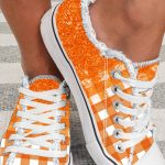 Orange Checkered Flat Canvas Shoes
