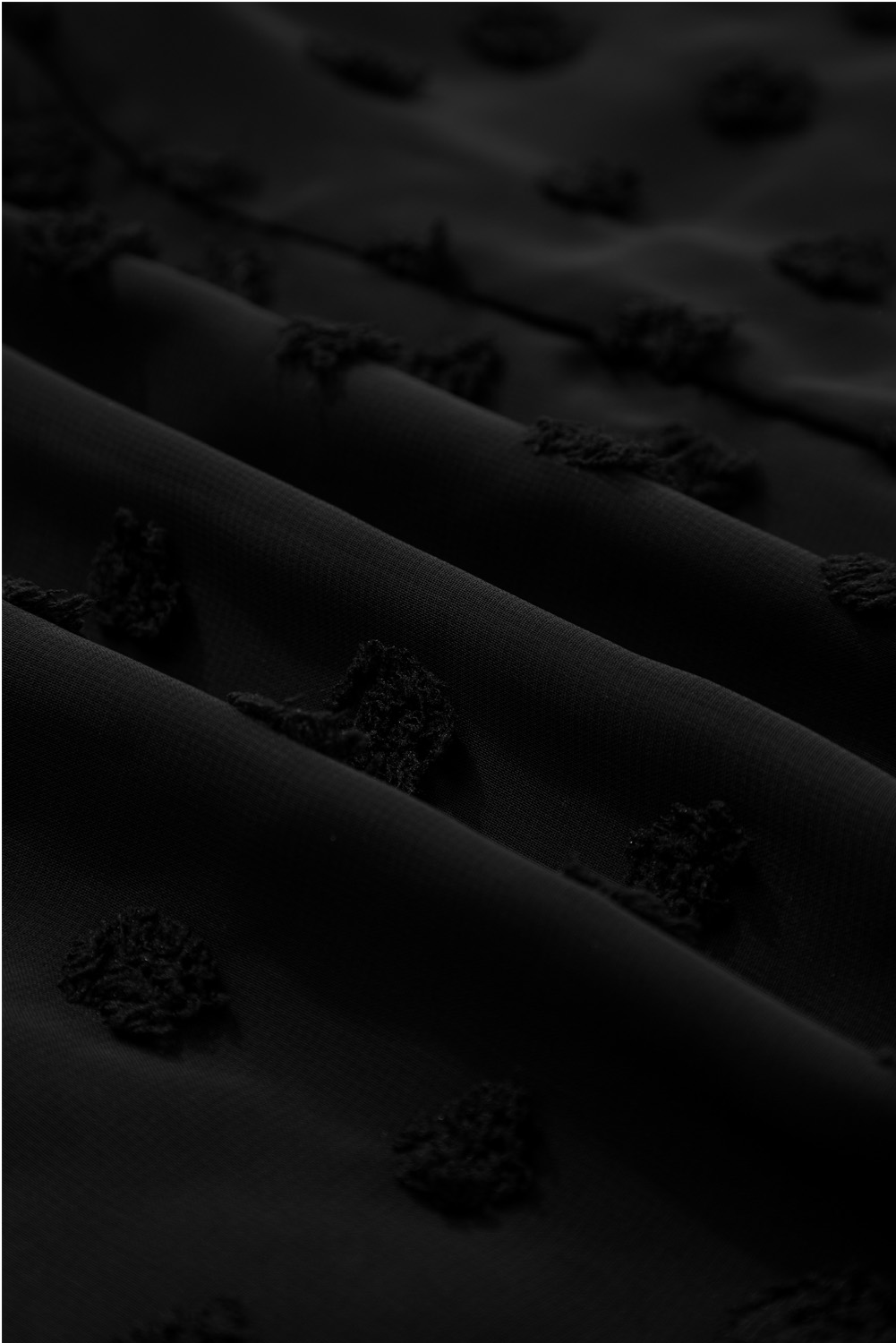 Black Dotty Textured Notched Neck Plus Ruffled Dress - Image 8