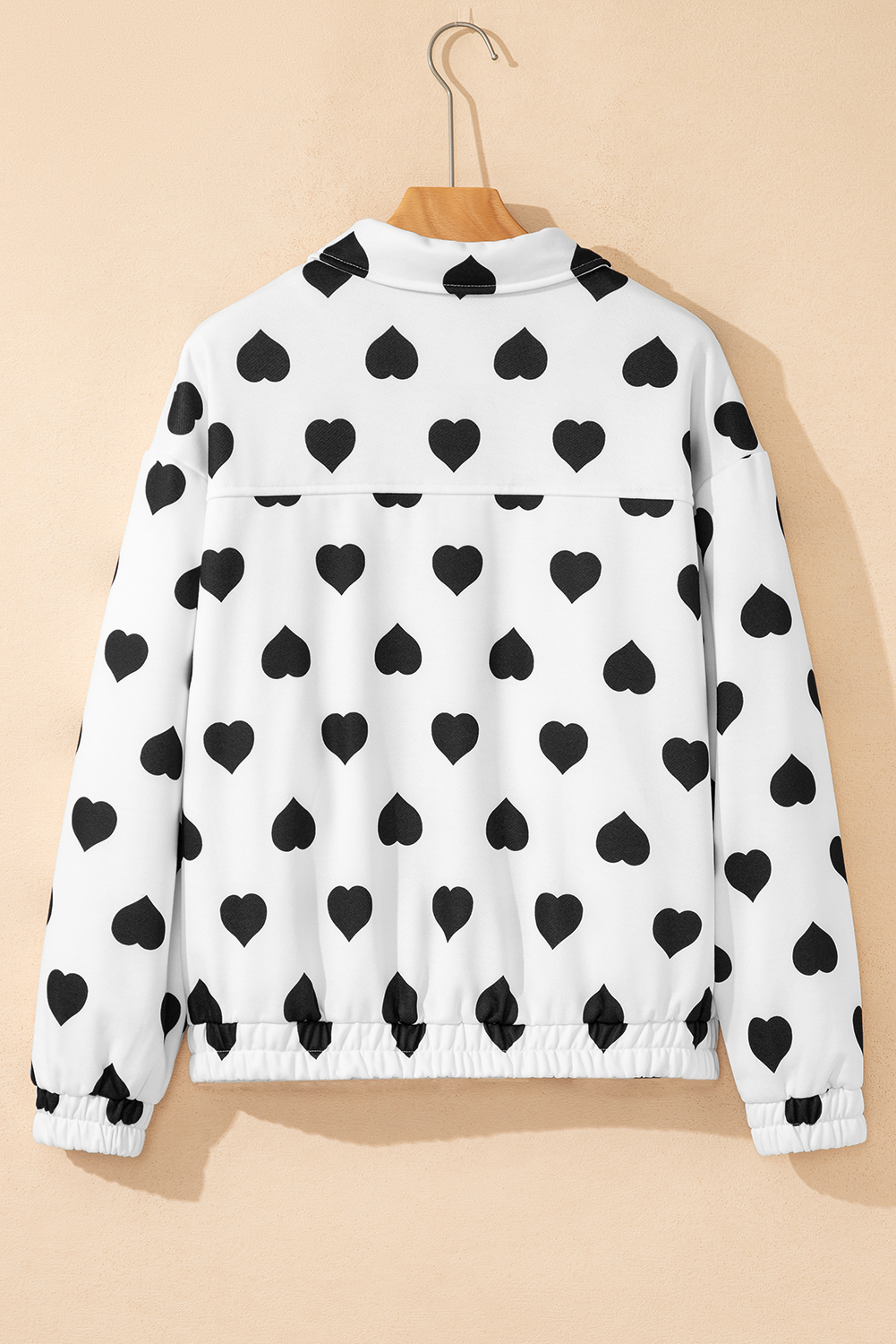 White Double Flap Pocket Heart Print Collar Zip Jacket - Image 3