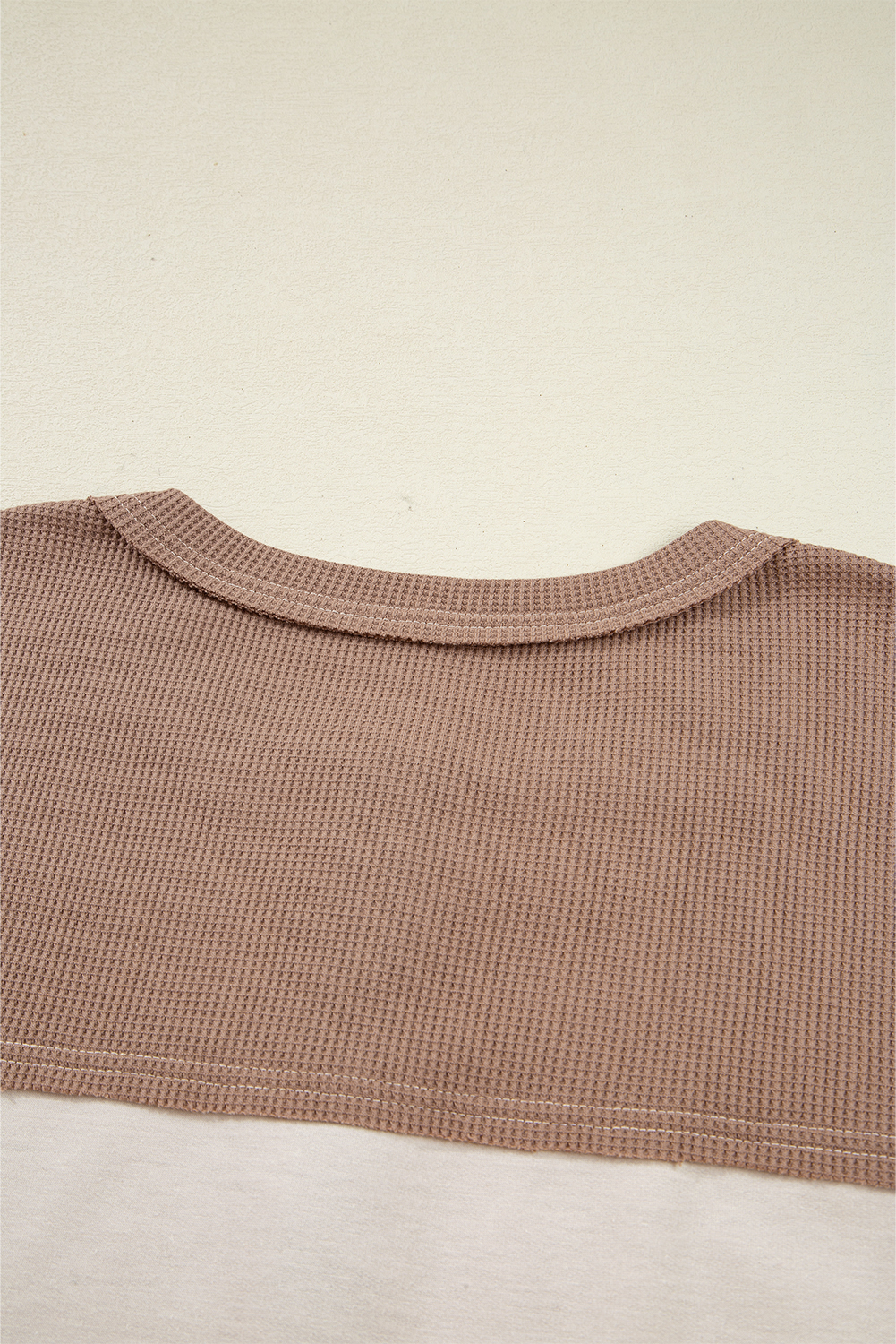 Jet Stream Color Block Waffled Patchwork Loose Henley Top - Image 7