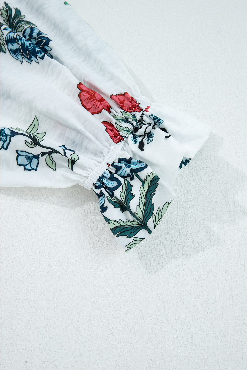 White Floral Print Frilled Collar V Neck Button Down Long Sleeve Shirt - Image 7