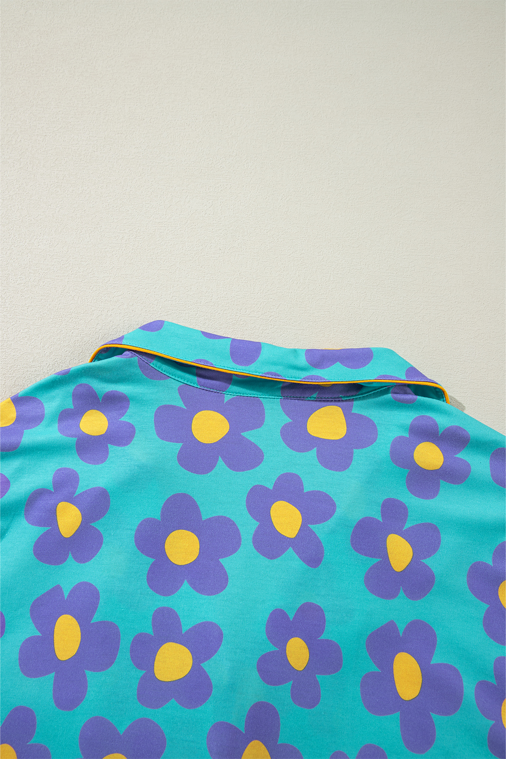 Green Flower Print Long Sleeve Shirt Shorts Pajamas Set - Image 5