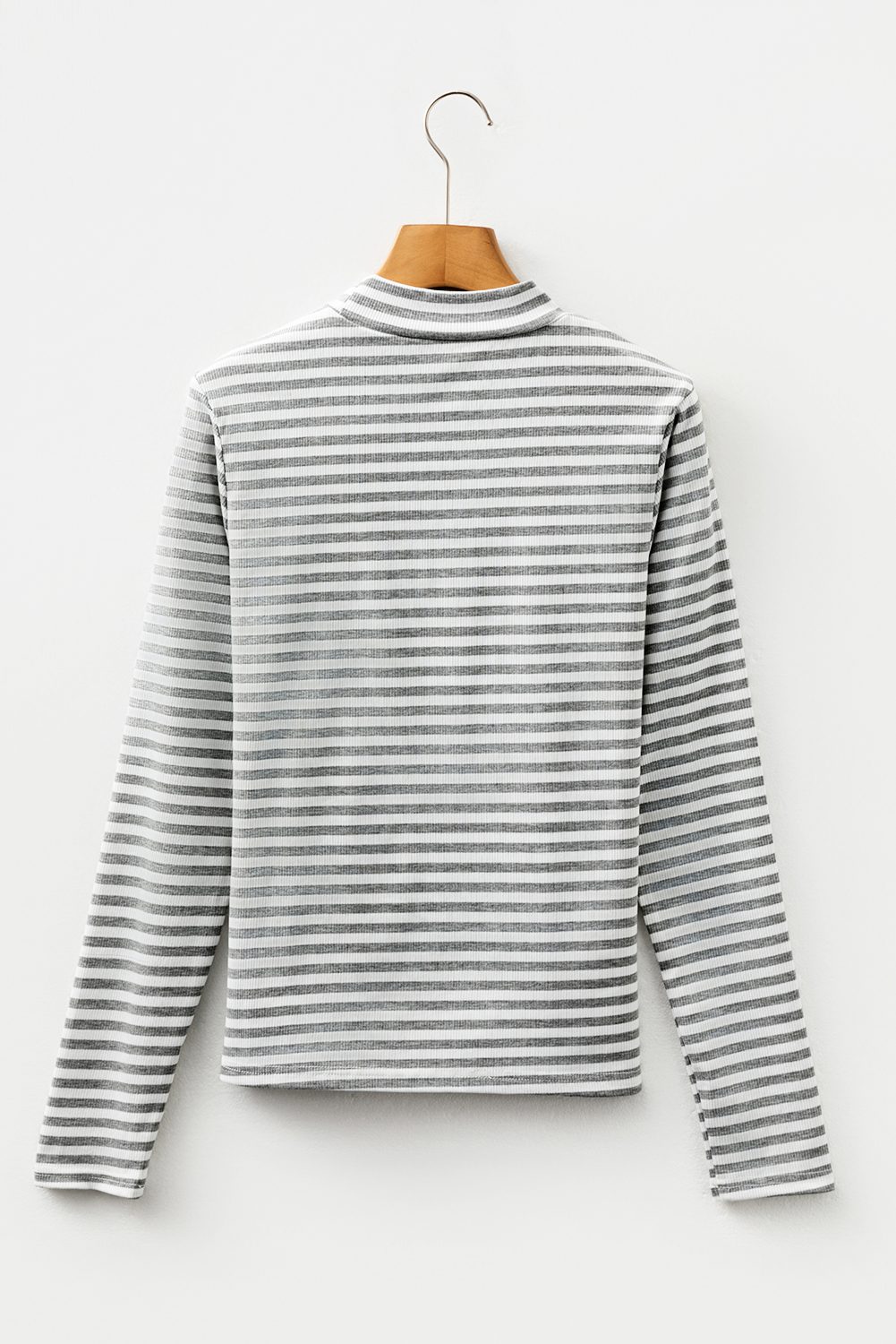 Gray Stripe Ribbed High Neck Slim Fit Long Sleeve Top - Image 7