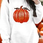 White Sequin Pumpkin Patched Casual Pullover Graphic Sweatshirt